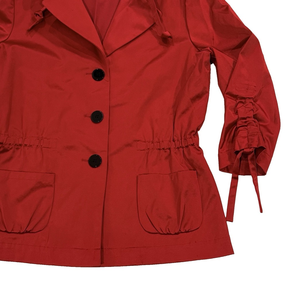Satin Bombshell Jacket Coat Blazer Women 4 S Red Ruffle Collar Pinup Retro Sexy - Picture 2 of 7